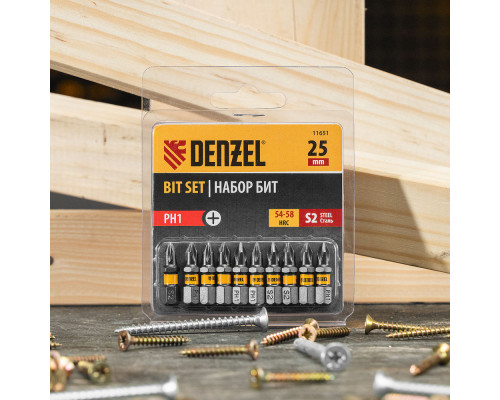 Бита PH1х25, сталь S2, шестигранный профиль, 10 шт. Е 6,3 Denzel (11651)