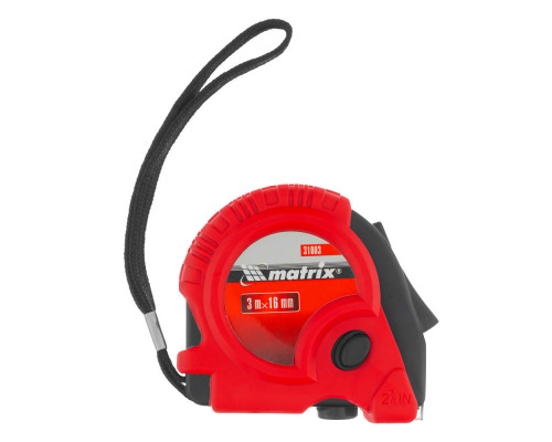 Рулетка Rubber,3 м х 16 мм,обрезиненный корпус Matrix