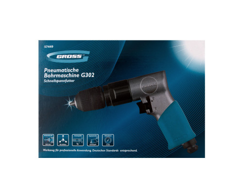 Дрель пневматическая G302, 3/8, 1800 об/мин, патрон 10 мм Gross (57449)