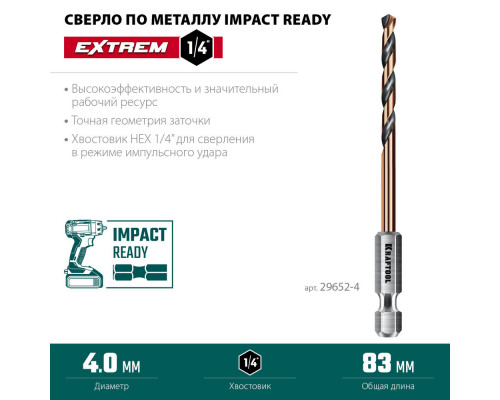 Сверло по металлу для винтовёртов и шуруповертов IMPACT READY НЕХ-1/4