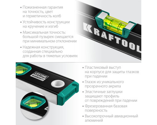 Магнитный уровень 600 мм, усиленный профиль, с зеркальным глазком KRAFTOOL 34785-60