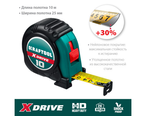 Рулетка 10 м х 25 мм X-Drive KRAFTOOL 34122-10