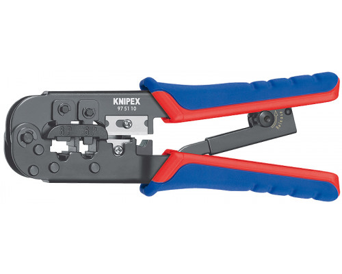 Пресс-клещи для штекеров RJ, 2 гнезда, RJ 11/12 (6-pin), RJ 45 (8-pin), 190 мм, SB (KN-975110SB)