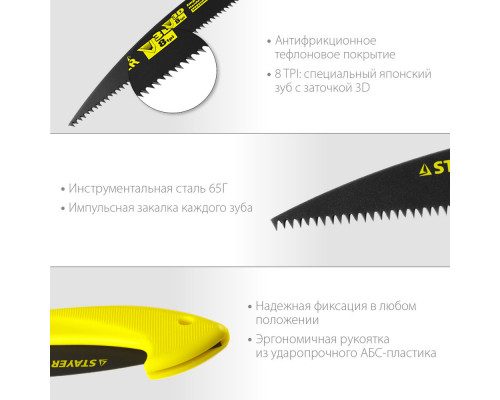 Ножовка Cobra Camp, 160 мм, для быстрого реза сырой древесины STAYER 15085