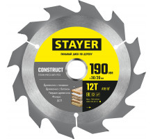 Диск пильный по дереву Construct, 190 x 30/20 мм, 12Т, технический рез STAYER 3683-190-30-12_z01