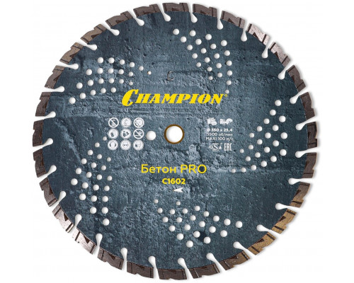 Диск алмазный CHAMPION бетон PRO 350/25,4/10 Heavyсut (ж/б, старый бетон, железо) (C1602)