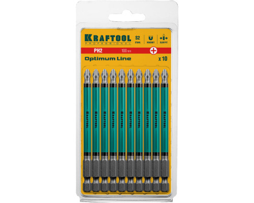 Биты Optimum PH2, 100 мм, 10 шт KRAFTOOL 26122-2-100-10