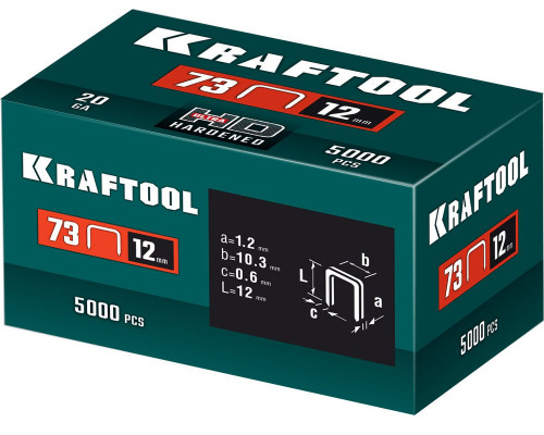 Скобы тип 73, 12 мм, калибр 20GA, 5000 шт KRAFTOOL 31773-12