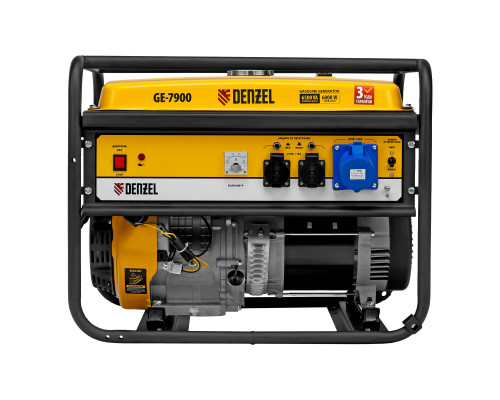 Генератор бензиновый GE 7900, 6.5 кВт, 220 В/50 Гц, 25 л, ручной пуск Denzel (94638)