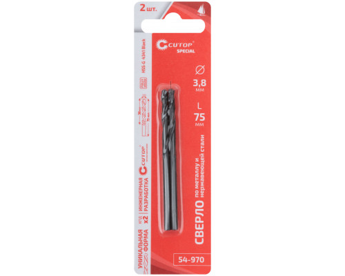 Сверло по металлу Cutop Special, HSS-G, 3,8 х 75/38 мм (2 шт) (54-970)