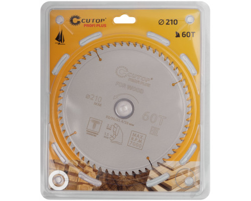 Диск пильный по дереву с тефлоновым покрытием 60Т, CUTOP Profi plus, 210 х 1,5/2,2 х 32/30/25,4/20 мм (75-21060Т)
