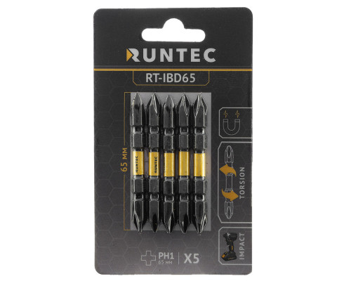 Бита ударная двусторонняя H6.35 65мм PH1/PH1 5шт. RUNTEC RT-IBD65