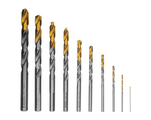 Набор сверл по металлу, 1-10 мм, Р6М5-TiN, Golden Tip, 10 шт Denzel (723001)