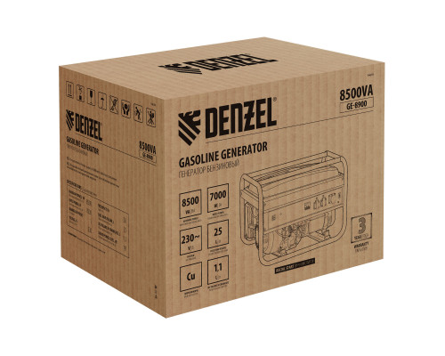 Генератор бензиновый GE 8900, 8.5 кВт, 220 В/50 Гц, 25 л, ручной старт Denzel (94639)