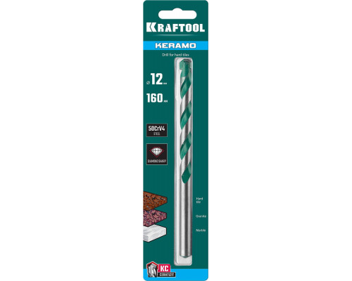 Сверло по керамограниту Keramo, 12 х 160 мм, тв.сплав КС KRAFTOOL 29175-160-12
