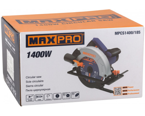 Пила циркулярная, 1400 Вт, 185/20 мм, 4700 об/мин, 4,3 кг, коробка, MAX-PRO, 85190