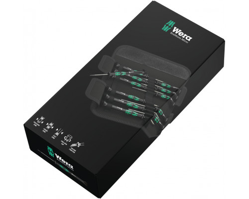 Набор отвёрток прецизионных PH 00/0, TORX® HF TX 5/6, SL 1.5/1.8/2.0/2.5/3.0, HEX 0.9/1.5/2.0, 12 пр. Kraftform Micro 12 Universal 1 WE-073675
