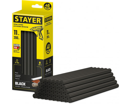 Стержни клеевые Black, чёрные, 11 х 200 мм, 40 шт STAYER Professional 2-06821-D-S40