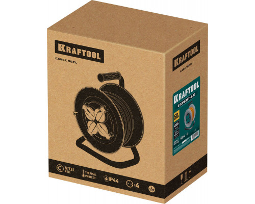 Силовой удлинитель на стальной катушкеEXPERT ПВС 3х2.5 50м 4000Вт IP44 KRAFTOOL 55089-50