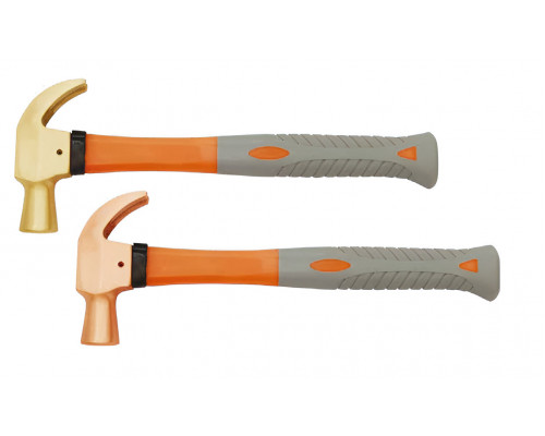 Молоток-гвоздодер 450 гр BeCu рукоятка фиберглас, искробезопасный 185-1004, HORTZ