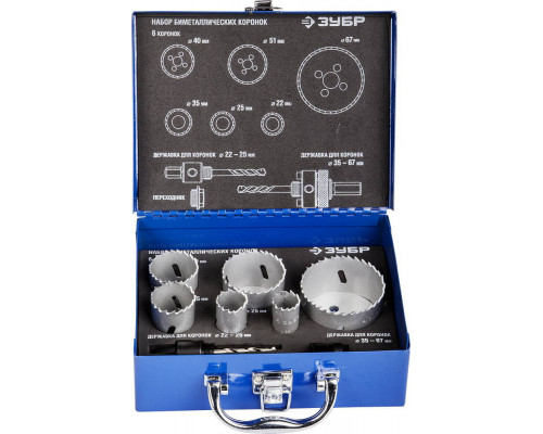 ЗУБР 6 шт, сталь Р6М5, (22,25,35,40.51,67), набор биметаллических коронок (29531-H6-2)