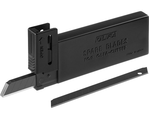 Черные сегментированные лезвия EXCEL BLACK 9 мм, 10 шт, в пластиковом кейсе + блистер, особо острые OLFA OL-ABB-10B
