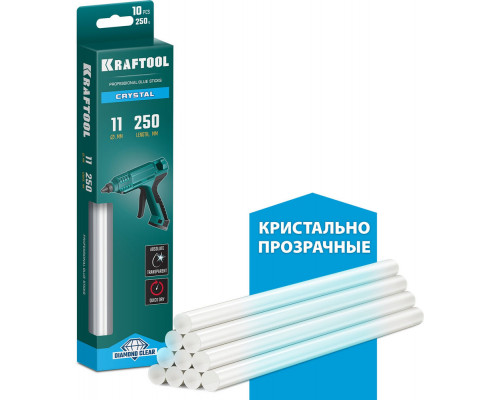 Клеевые стержни 11?250 мм Cristal кристально прозрачные 10 шт KRAFTOOL 06846-10
