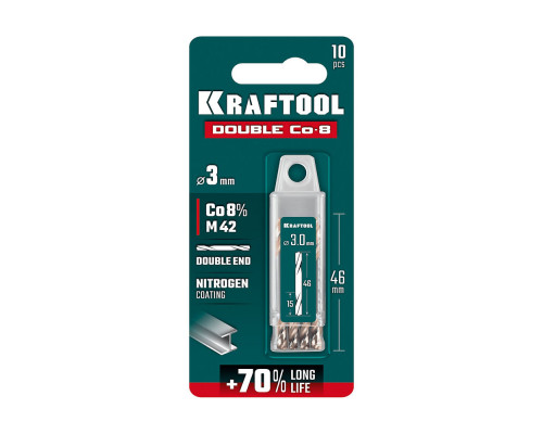 Сверло двухстороннее 3.0?46 мм по металлу DOUBLE Сo-8 сталь M42+8%Co класс А KRAFTOOL 29654-3.0-10