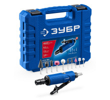 Набор в кейсе: прямая цанговая пневмошлифмашина, 10 шарошек и оснастка ЗУБР ПРОФЕССИОНАЛ 64330-H
