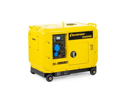 Генератор диз. CHAMPION DG6501ES+ATS (5/5,5кВт 8,9лс 16л 12V 160кг эл.стартер,колеса,счетчик,кожух) (DG6501ES)