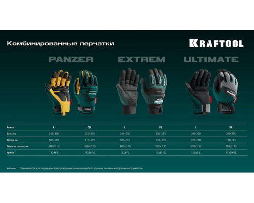 Профессиональные комбинированные перчатки Extrem, XL (10), антивибрационные, противоударные KRAFTOOL 11287-XL