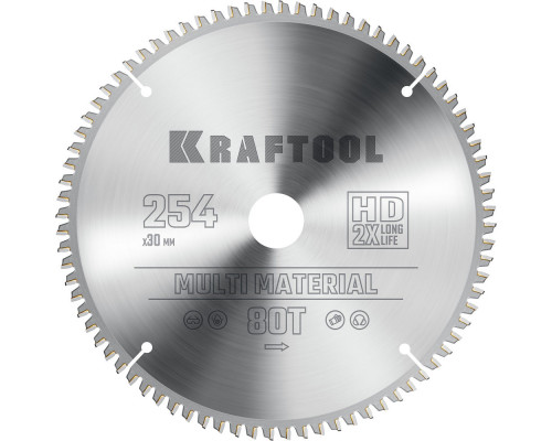 Пильный диск по алюминию Multi Material, 254 х 30 мм, 80Т KRAFTOOL 36953-254-30