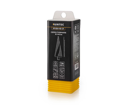 RUNTEC RT-DS4-40-19 Сверло ступенчатое RUNTEC 4-40 мм, 19 ступеней, HSS-TiN (RT-DS4-40-19)