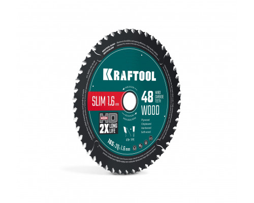 Диск пильный по дереву Slim wood cut, 165 х 20 x 1.6 мм, 48Т KRAFTOOL 36955-165-20-48