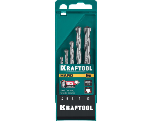 Набор сверл по твёрдым материалам Hard, 5 шт: 4-5-6-8-10 мм KRAFTOOL 29177-H5