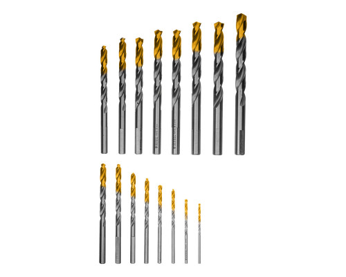 Набор сверл по металлу, 1-10 мм, Р6М5-TiN, Golden Tip, 19 шт Denzel (723003)