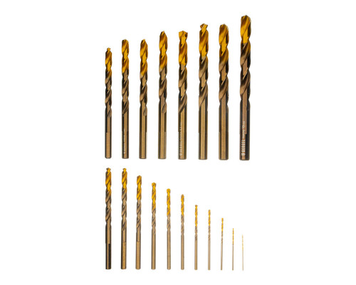 Набор сверл по металлу, 1-10 мм, Р6М5К8-TiN, Golden Tip, 19 шт Denzel (723008)