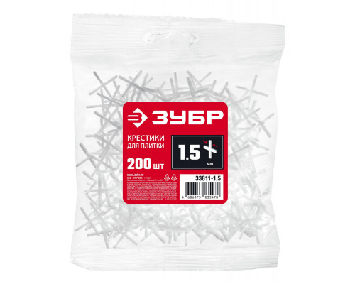 Крестики для плитки 1.5 мм, 200 шт ЗУБР 33811-1.5