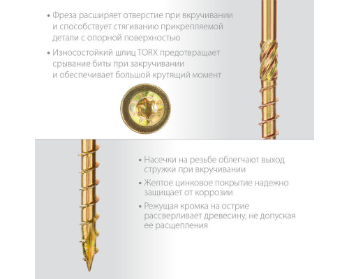 Конструкционный саморез КС-Т, 70 х 6.0 мм, TX30, тарельчатая головка, желтый цинк, 100 шт ЗУБР Профессионал 30051-60-070