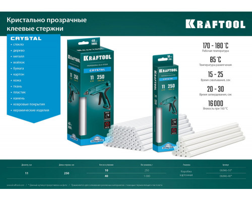 Клеевые стержни 11?250 мм Cristal кристально прозрачные 40 шт KRAFTOOL 06846-40