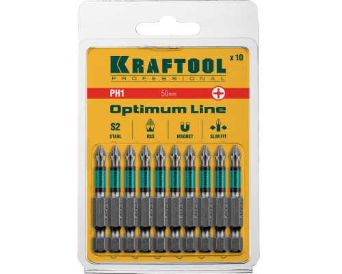 Биты Optimum PH1, 50 мм, 10 шт KRAFTOOL 26122-1-50-10