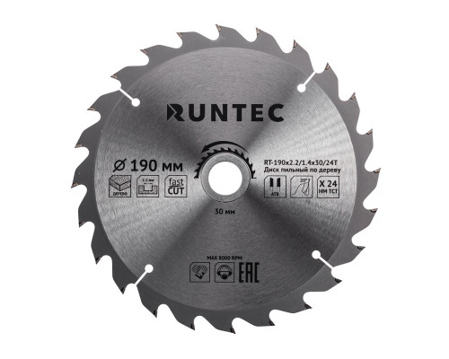 Диск пильный по дереву (190х30 мм 24T) RUNTEC RT-190x2.2/1.4x30/24T