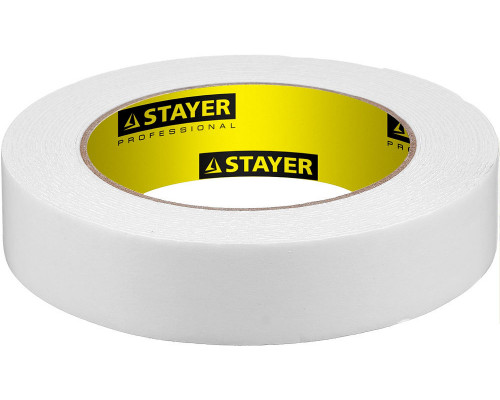 Лента клейкая двухсторонняя 25 мм, 5 м, белая, на вспененной основе STAYER Professional 12231-25-05
