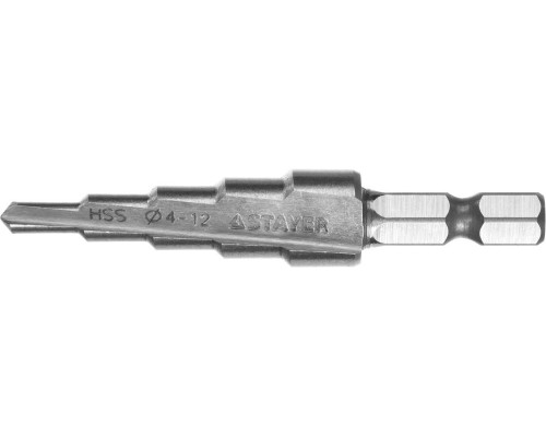 Сверло ступенчатое 4-12 мм, 5 ступеней, сталь HSS STAYER 29660-4-12-5