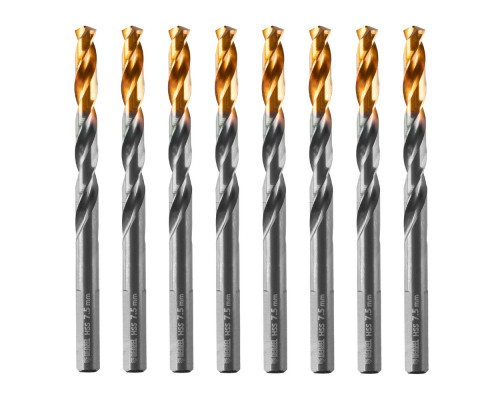 Сверло по металлу, 7,5 мм, HSS-Tin, Golden Tip, 8 шт. Denzel (717218)