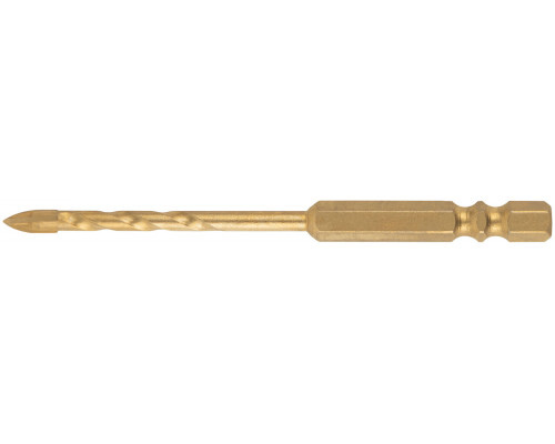 Сверло универсальное, 4 режущие кромки, титановое покрытие, шестигранный U-хвостовик под биту, 4х90 мм (35163)