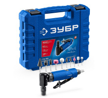 Набор в кейсе: угловая цанговая пневмошлифмашина, 10 шарошек и оснастка ЗУБР ПРОФЕССИОНАЛ 64337-H