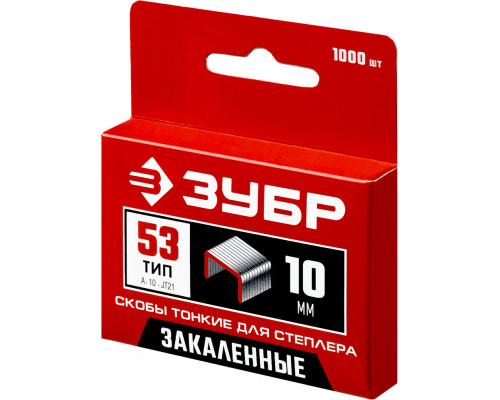 Скобы 10 мм, тип 53 (A/10/JT21), калибр 23GA, 1000 шт ЗУБР 31625-10