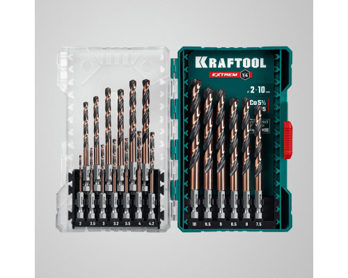 KRAFTOOL НЕХ-1/4?, 19 шт, набор сверл по металлу для винтовёртов и шуруповертов IMPACT READY (29652-H19)