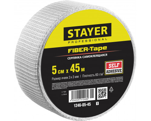 Серпянка самоклеящаяся Professional FIBER-Tape 5 см х 45 м 3 х 3 мм STAYER 1246-05-45_z01
